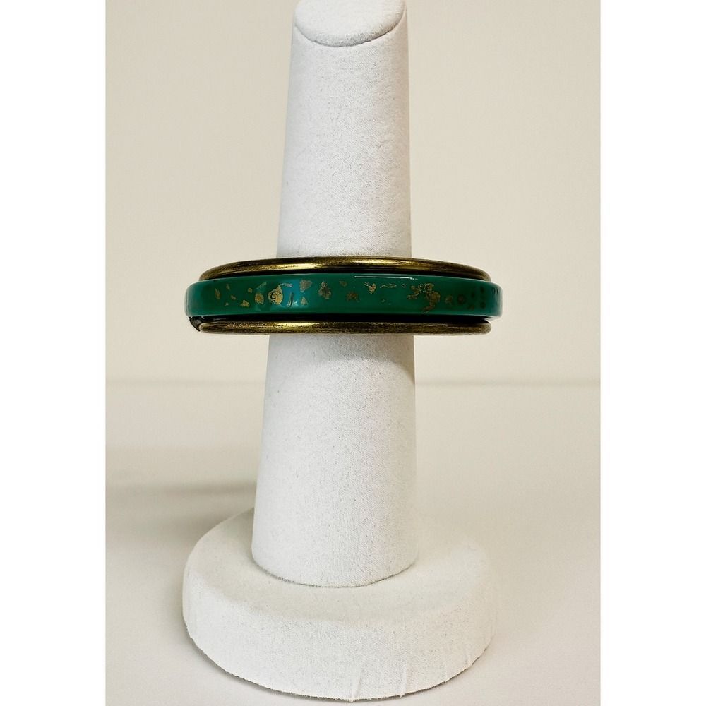 Vintage Womens Malachite Gold Tone With Specks Bangle Cuff Bracelet Boho Navajo